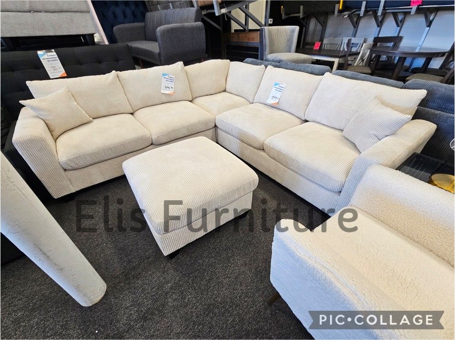 Brand New Sectional Corduroy Fabric 4 Pcs Ottoman Included $599