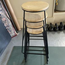 Solid Wood And Black Metal 28 Inch Backless Bar  Stools Set of 4 For $60 or 1 For $20