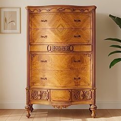 Stunning Vintage Carved Walnut Highboy Dresser by Williamsport