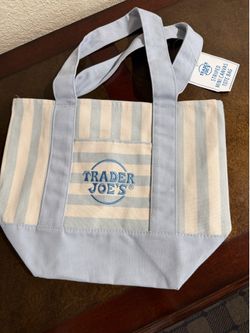 Blue Trader Joe’s striped mini tote bag
