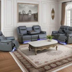 Gray Power Reclining Couch 3-Pc Set — Sofa • Loveseat • Chair