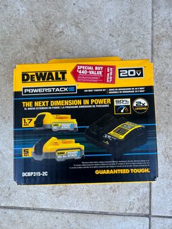 DEWALT 20V MAX XR POWERSTACK Lithium-Ion Battery Starter Kit with 5.0Ah and 1.7Ah Batteries and Charger