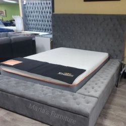 Queen Size Velvet Bed Frame (Mattress Not Included) 