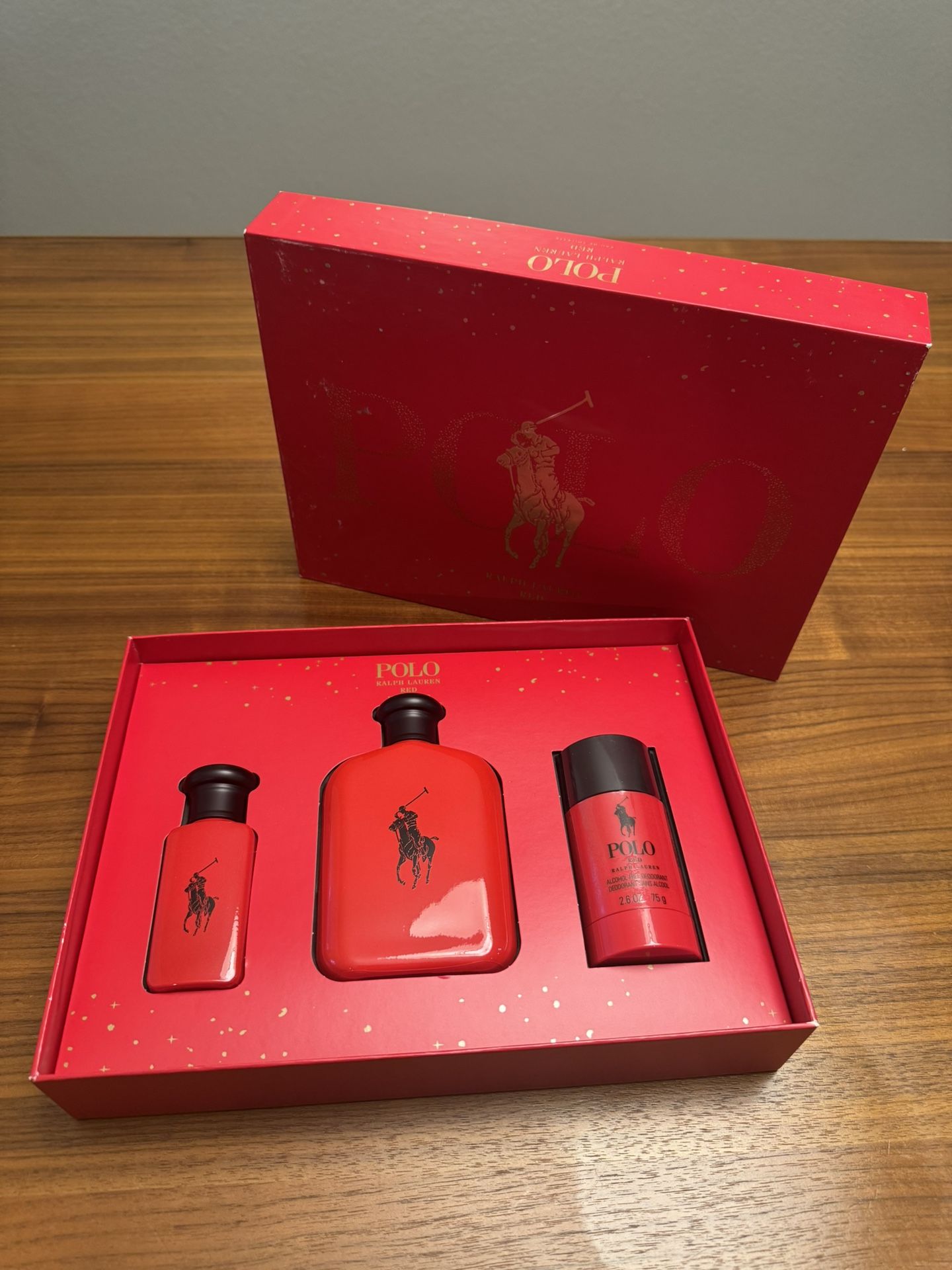 Polo Red by Ralph Lauren 3pc Set for Men (4.2oz+1.0oz EDT SPR+2.6oz Deodorant). 