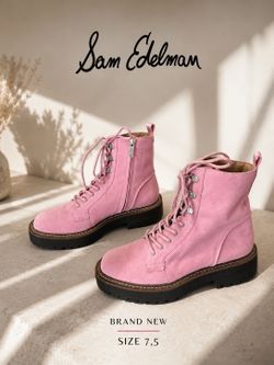 Sam Edelman Pink Suede Lace-Up Combat Booties