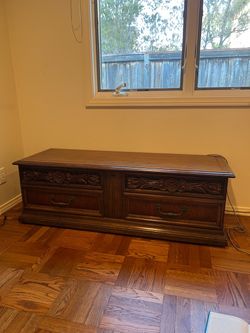 Vintage Carved Wood Storage Chest / Blanket Box