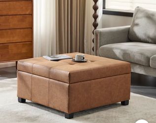 Tufted Square Storage Ottoman by Christopher Knight Home - 35.00" L x 35.00" W x 18.50" H - Brown