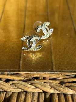 Chanel Silver Austrian Crystal Stamped Post Earrings