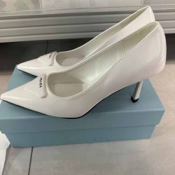 Prada White Pointed Leather Heels 