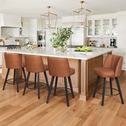 360-degree Swivel Bar Stools Set of 4, 26". Brown 