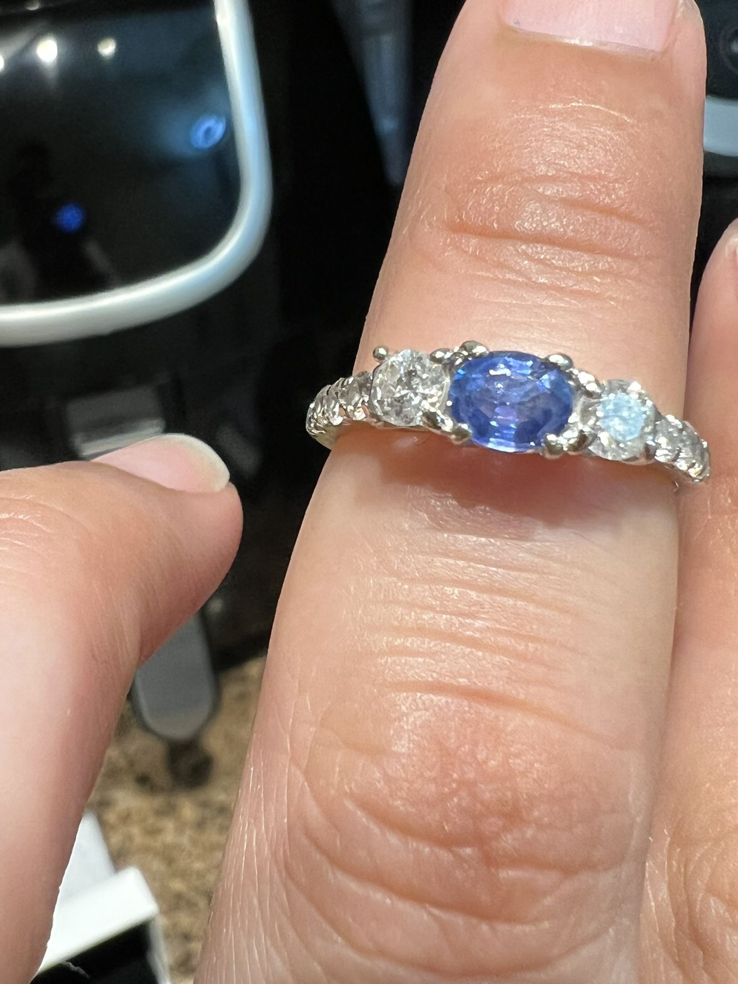 14k White Gold .50 Ct Blue Cylon Sapphire And .60 Ctw Genuine Diamonds Ring Size 6.5