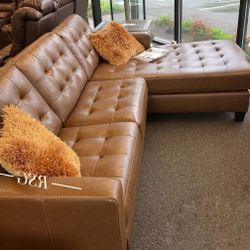 Genuine Leather Brown Sectional Sofa With Chaise Set ⭐$39 Down Payment with Financing ⭐ 90 Days same as cash