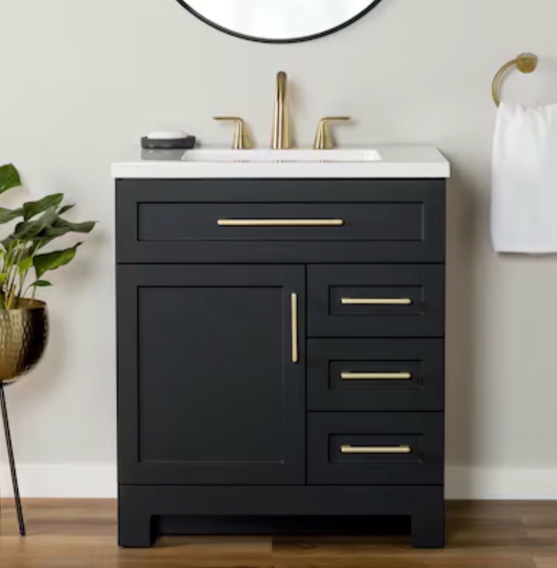 Vanity silk has small https://offerup.com/redirect/?o=c2NyYXRjaC5TdHlsZQ== Selections Cauley 30-in Black Single Sink Bathroom Vanity with White Cultur