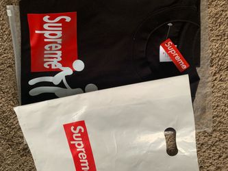 Supreme Black Tee with Red Logo and White Graphic