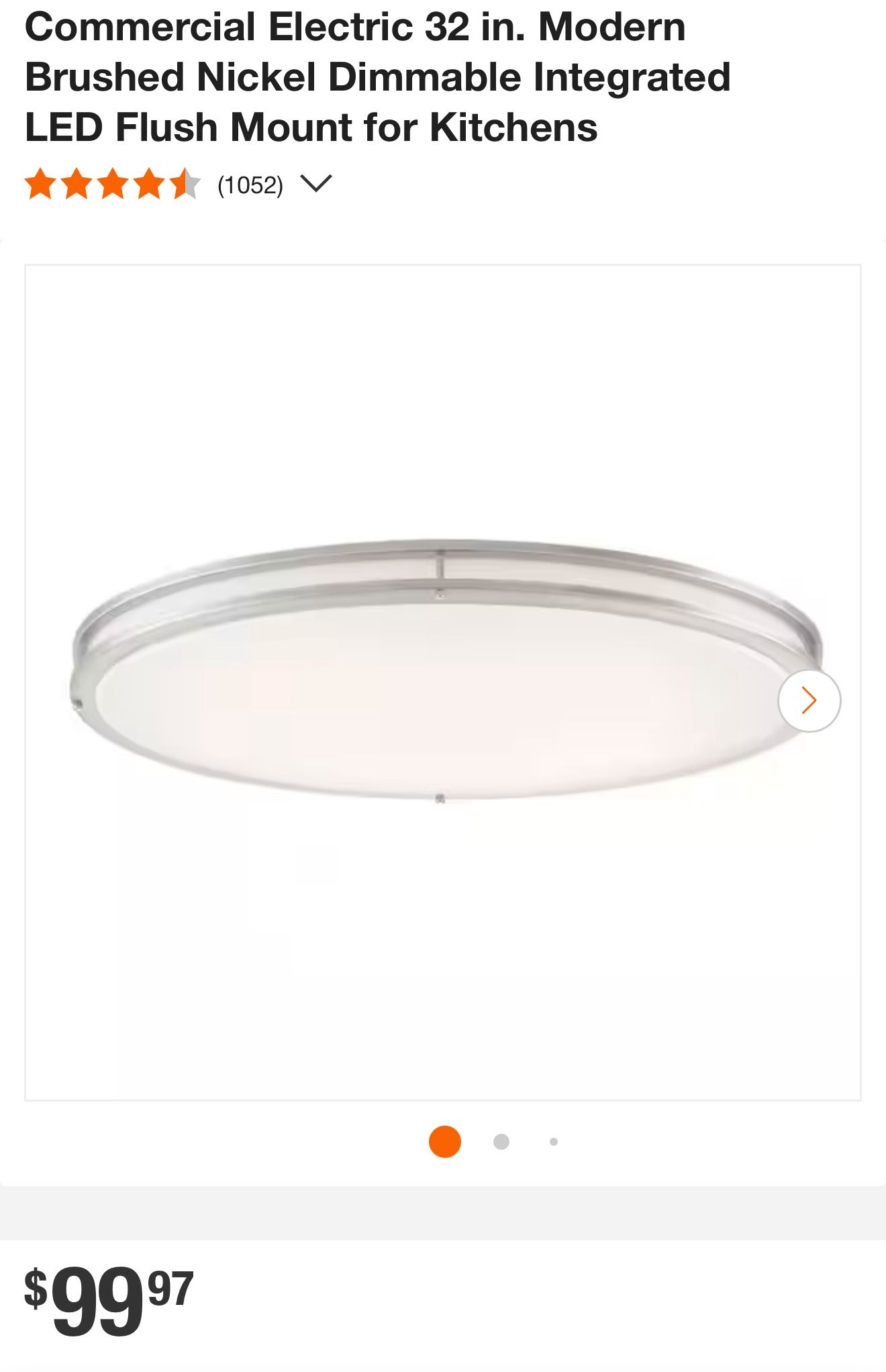 Commercial Electric 32 in. Modern Brushed Nickel Dimmable Integrated LED Flush Mount for Kitchens