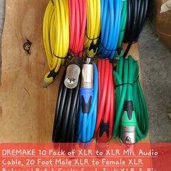 DREMAKE 10 Pack of XLR to XLR Mic Audio Cable, 20 Foot Male XLR to Female XLR Balanced Patch Snake Cord, Jack XLR 3-Pin Karaoke Microphone Wire Cable 