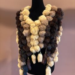  Vintage Fur Collar Shawl – Gorgeous Multi-Tone Browns
