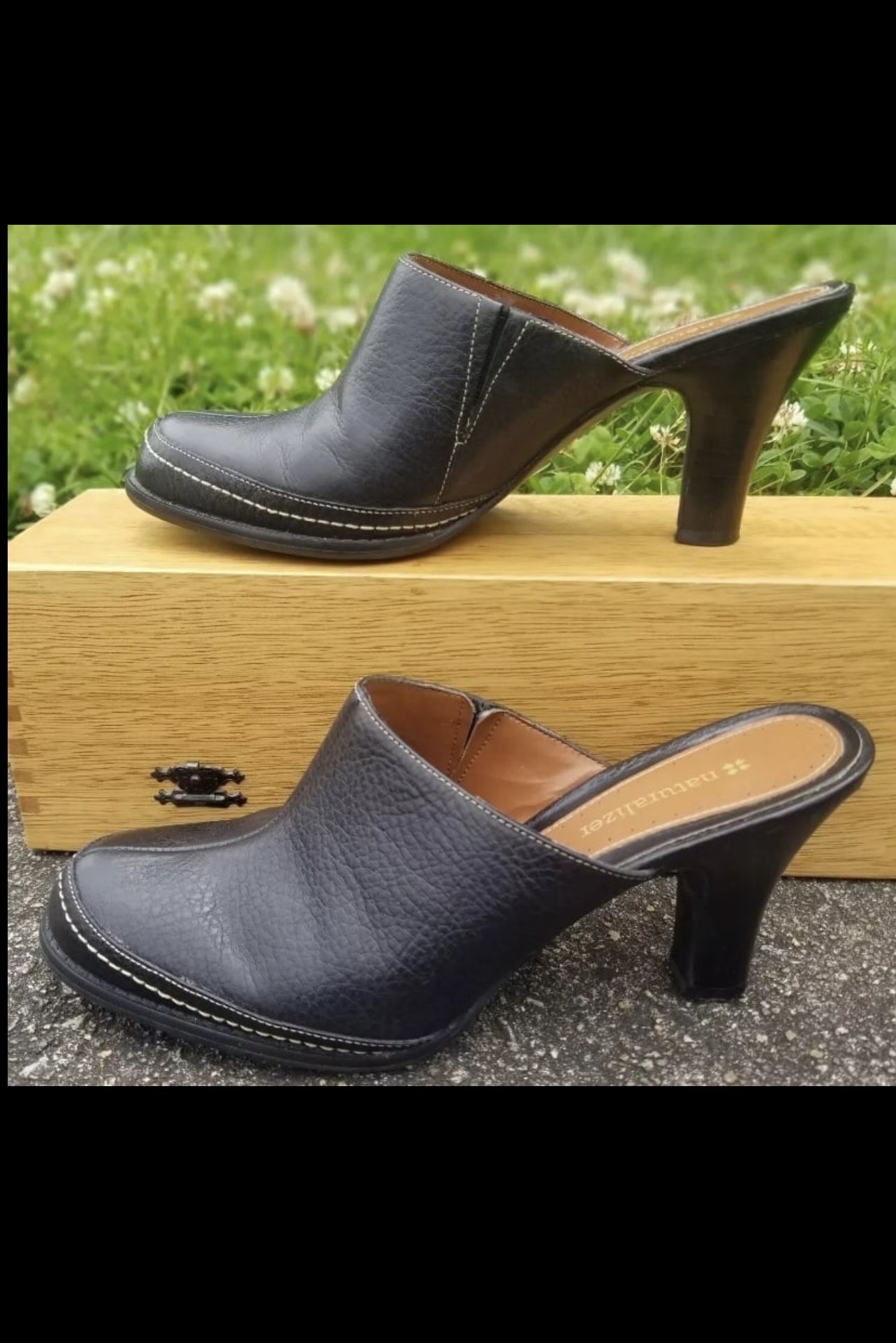 Naturalizer Women Sz 8M Mule Clog Slip On Stacked High Heel Black