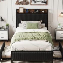 *BRAND NEW* Twin Bed Frame with 2 Storage Drawers and Charging Station
