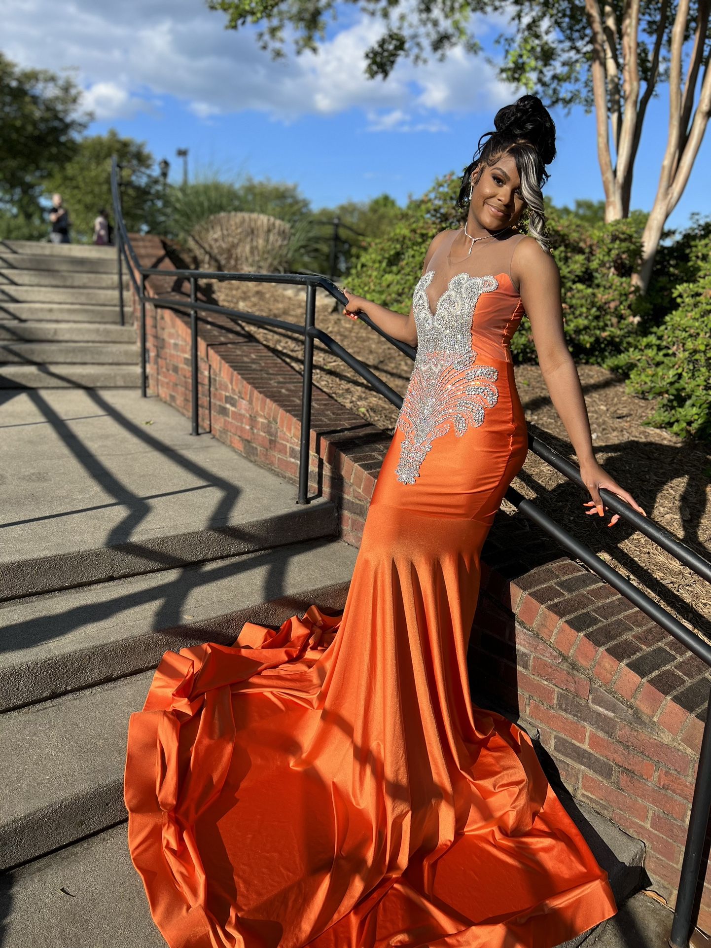 Orange Sequins Beaded Mermaid Prom Dress, Size M