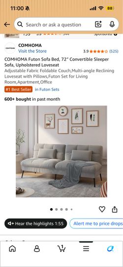 Futon sofa bed grey