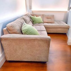 Tan 118" by 88" 2pc Sectional Sofa with RAF Chaise 