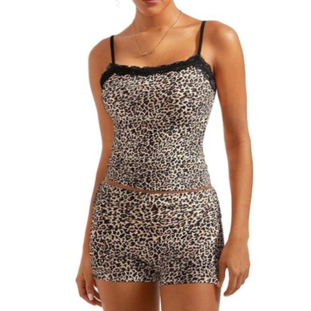 SUUKSESS Women 2 Piece Lounge Sets Shorts Pajama Set Lace Trim Cami Tank Top