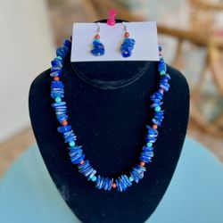 Lapis Lazuli/Red Coral/Turquoise Earrings & Necklace