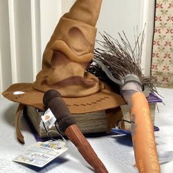 Build A Bear Harry Potter Accessories Sorting Hat (Works) Broom & Retired Wand!