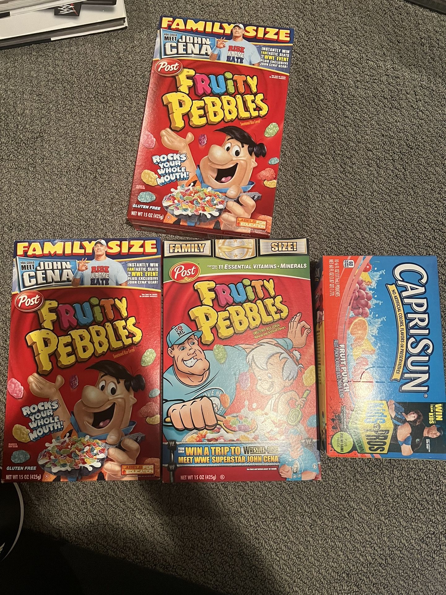 Wwe/ Wwf John Cena Fruity Pebbles Cereal Boxes / Capri Sun New!!