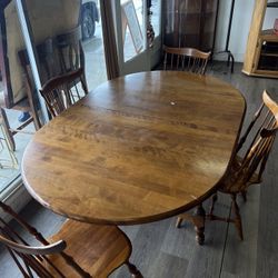 Wooden Drop Leaf Table With Nichols & Stone Co. Chairs (set Of 5)