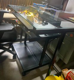 Glass top desk and glass top side table