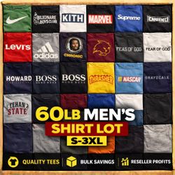 MENS SHIRT LOT 60 LB SMALL-3XL GRAPHIC TEES HAWAIIAN BUTTON-DOWNS BULK RESALE