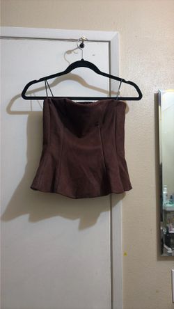 Brown off the shoulder suede crop top