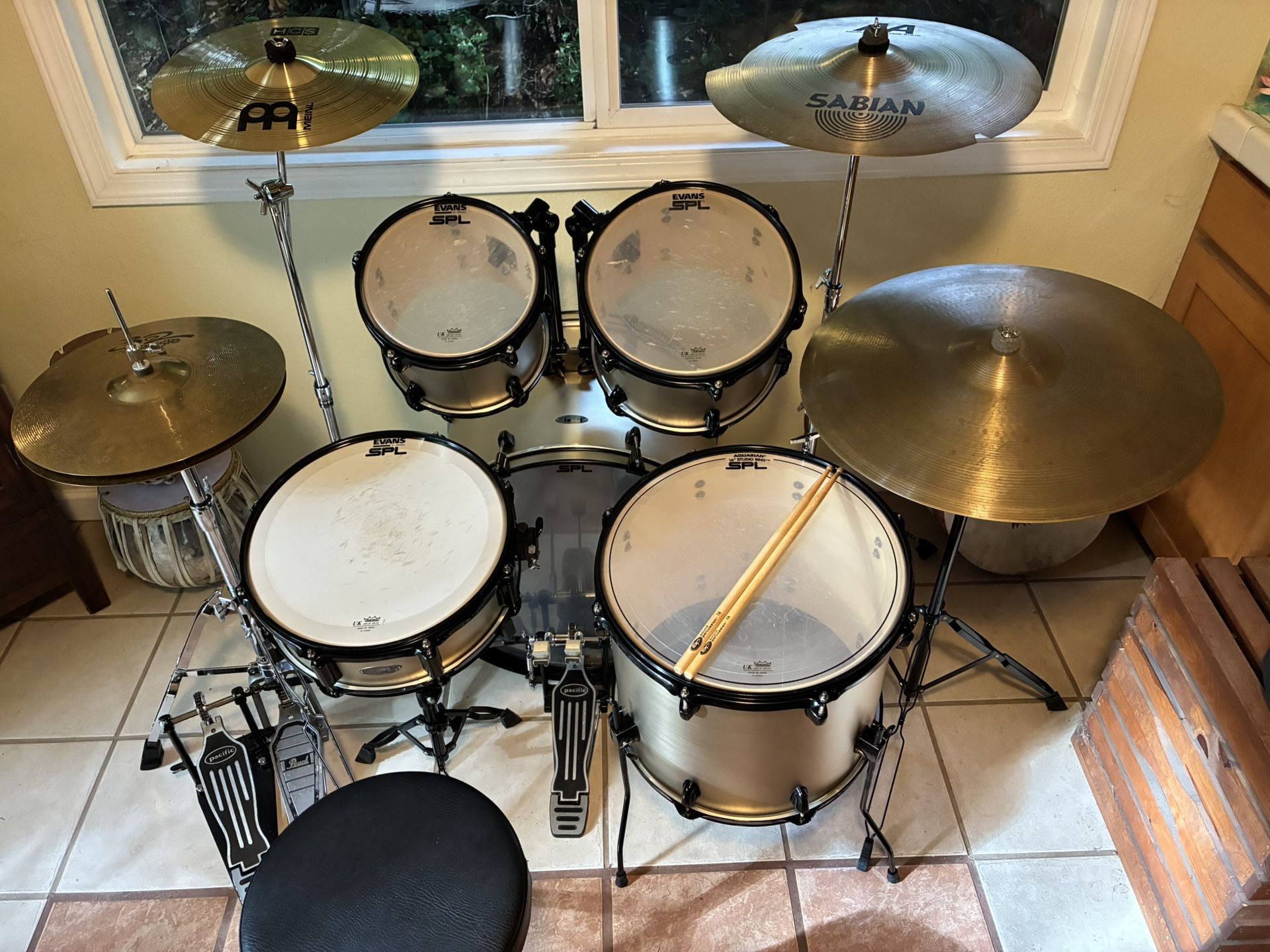 SPL Drum Set, Double Bass Pedal, Cymbals