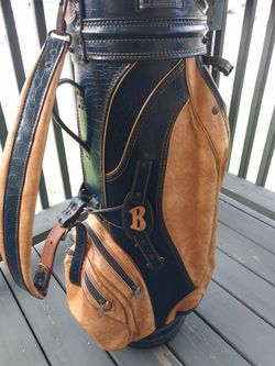 Burton Jasper Alabama staff bag in Navy blue crocodile skin and brown suade