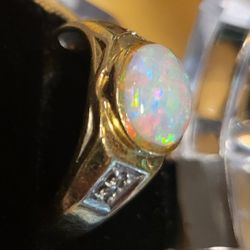 14k Gold 2 Carat Natural Fire Opal Diamond Ring