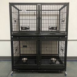 Brand New 43” Dog Kennels 2-Cages With 4-Banks All Have Removable Dividers,Trays, Wheels🐶perfect For Groomer Or Breeder👍🏻