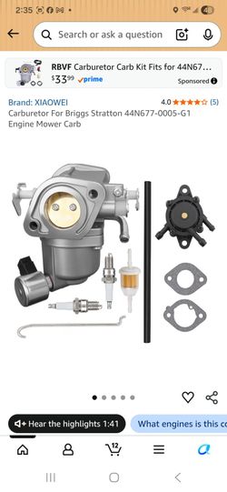 Carburetor For Briggs Stratton 44N(contact info removed)-G1 Engine Mower Carb