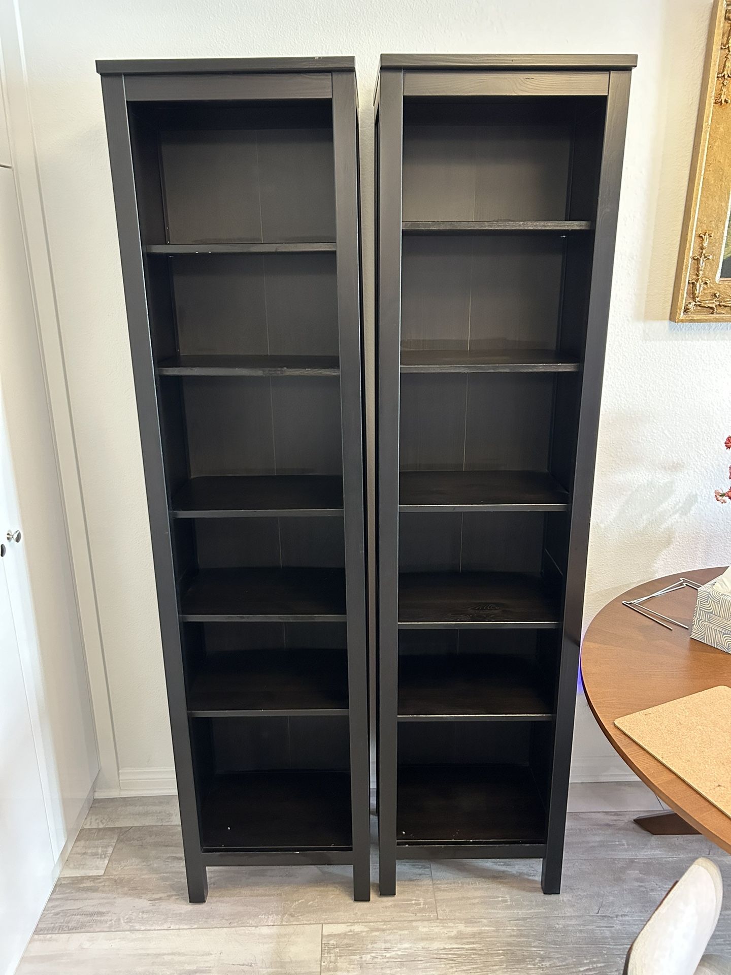 Two Matching Dark Wood Bookshelves Storage 