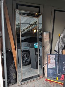 Large Floor Mirror with Gold Beaded Frame