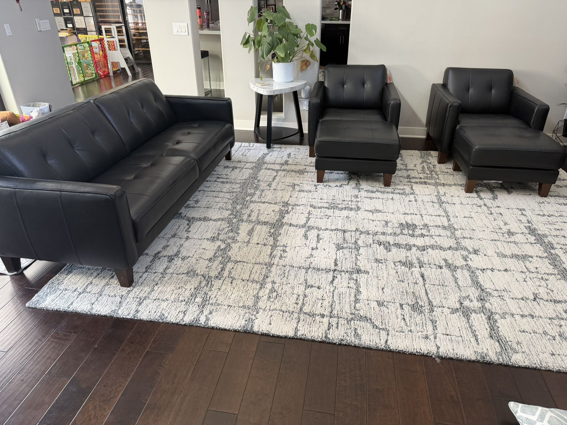 NEW Italian Leather Couch + Leather Chairs (2) + Matching Ottoman (2) 