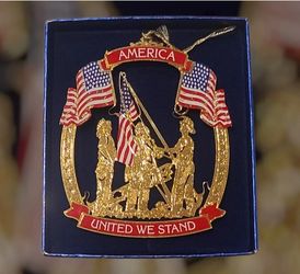 Wallace Silversmiths 3D Brass & Enamel America, United We Stand Ornament of 9-11