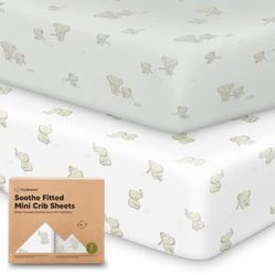 2-Pack Mini Crib Sheets Fitted - 38x26 Pack N Play Sheets For Pack And Play Mattress, Organic, Elly