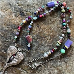 Handmade One-of-a-Kind (Angel Wings) Long Beaded Necklace 