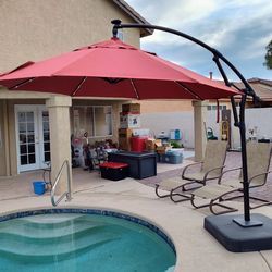 11 ft. Wide Cantilever Offset Umbrella (Red) with Heavy Base for Garden, Deck, Pool