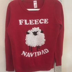 L Holiday Time Red Sparkly Fleece Navidad Sweater