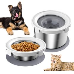 Stainless Steel Dog Bowls,2 Pack,Slow Water Feeder And No Spill Food Bowl For Small Dogs/Cats,No Drip Pet Water Dispenser,Metal Food Bowl, Spill-Proof