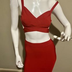 Two Piece Red Skirt Set