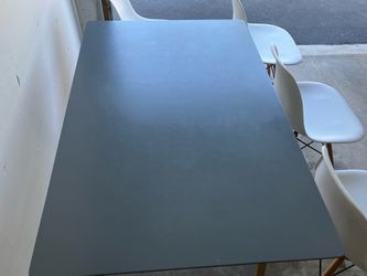 Grey dining table w/ 4 white chairs